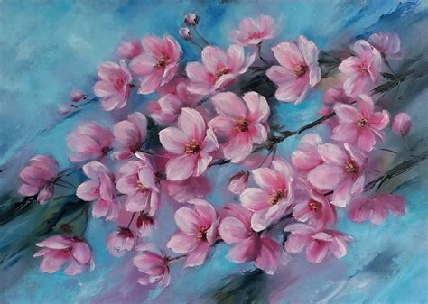 Painting Oil Art And Collectibles Sakura Blossom Oil Painting Original