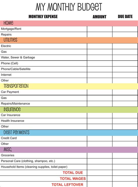 Simple Monthly Budget Template Lesson Plan Antiwest