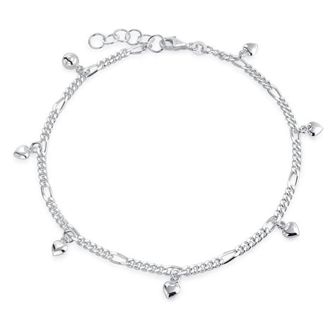 Bling Jewelry Multi Heart Dangle Charms Anklet Ankle Bracelet For Women 925 Sterling Silver