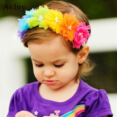 Newborn Baby Headbands Tulle Flower Elastic Rainbow Headbands Girls