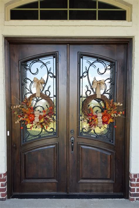 At grand entry doors we are experts in wooden front doors and custom entry door design. Double Door Fall Wreathes with Pumpkin and Burlap Bow ...