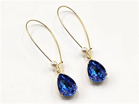 Royal Blue Crystal Drop Earrings Swarovski Blue Earrings Bridesmaids