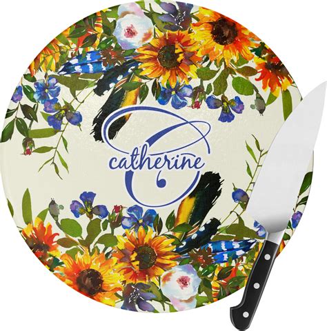 Custom Sunflowers Round Glass Cutting Board Personalized Youcustomizeit