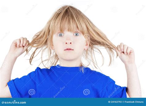 Boy Pulling His Hair Stock Photo Image Of Studio Long 24163792
