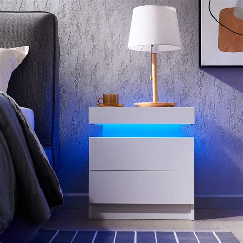 modern  drawer white high gloss nightstands  led lights white