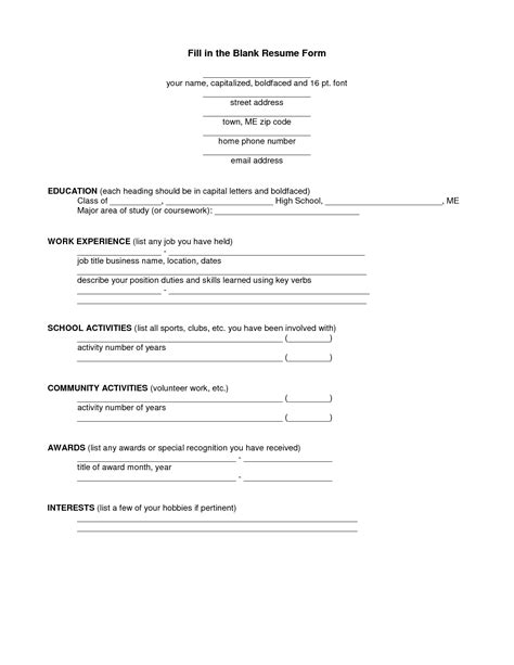 Free Printable Fill In The Blank Resume Printable Templates