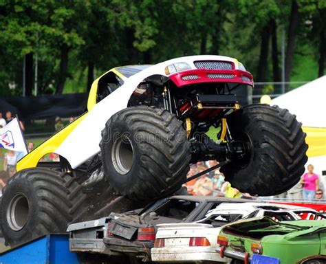 Monster Truck Jumping Wrecks Stock Photo Image Of Competition