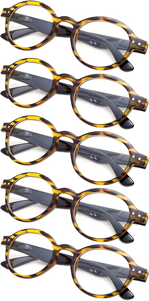 5 Pack Round Retro Reading Glasses With Spring Hinges Amber 175