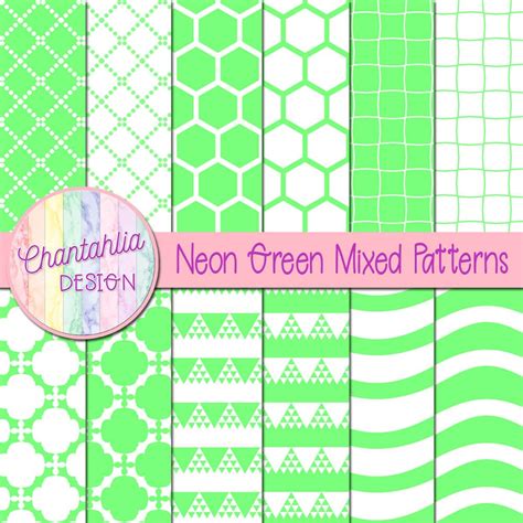Free Digital Papers Featuring Mixed Patterns In Neon Green