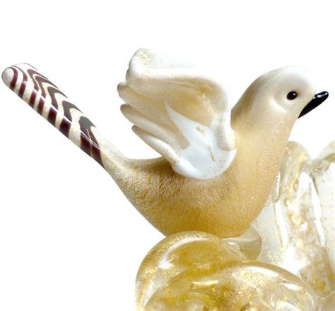 Ercole Barovier Toso Murano Gold Flecks Italian Art Glass Bird On Flower Bowl At 1stdibs