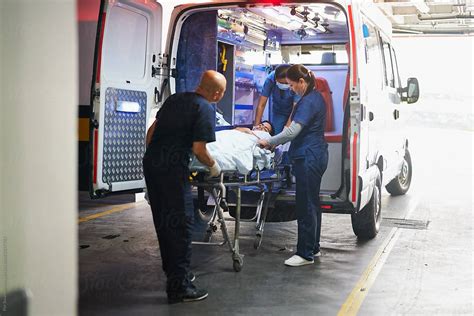Ambulance Healthcare With Patient Medical Workers Patient At
