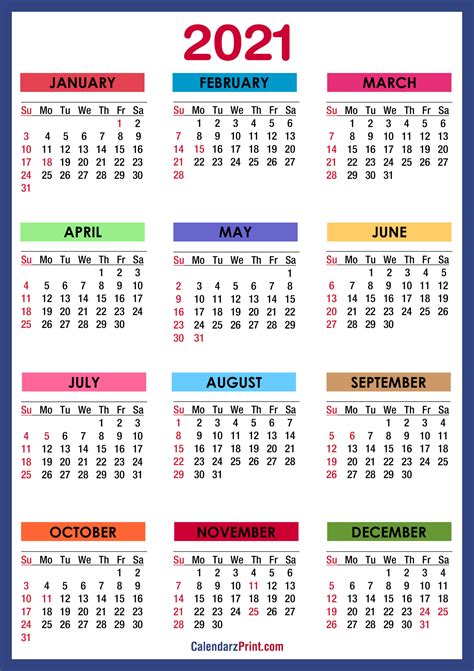 2021 Calendar Printable Pdf With Holidays 2021 Printable Calendars