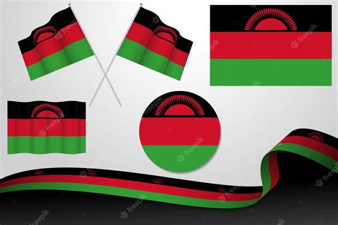 conjunto de banderas de malawi en diferentes diseños icono desollando banderas con cinta con