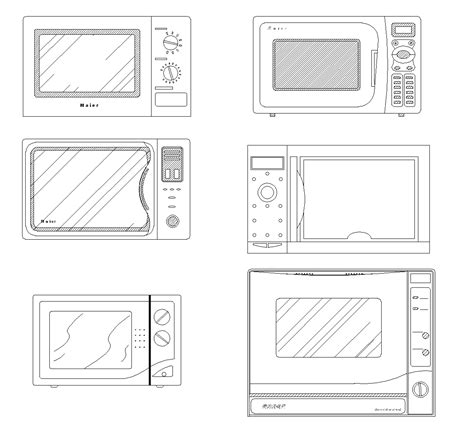 5 Countertop Microwaves And One Built In Dwg Cad Block