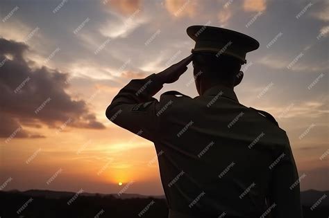 Premium Photo Army Man Saluting The Setting Sun Generative Ai