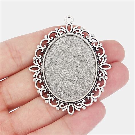 10pcs 30x40mm Antique Silver Plated Oval Blank Pendant Trays Bezel