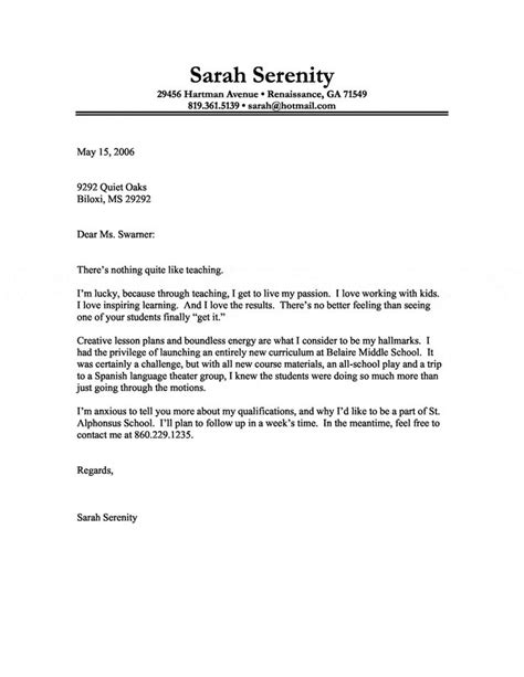 How to write a reference letter for a teaching position. Cover Letter Example of a Teacher with a Passion for ...