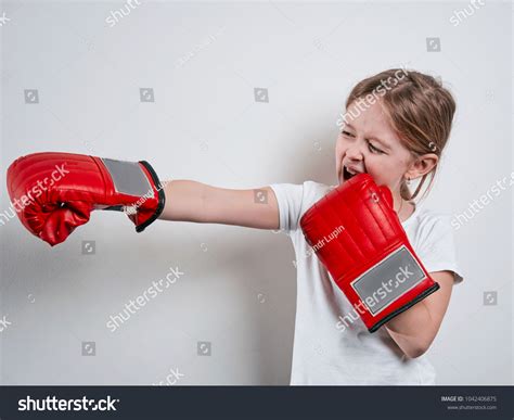 Little Girl Boxing Gloves On White Stock Photo 1042406875 Shutterstock