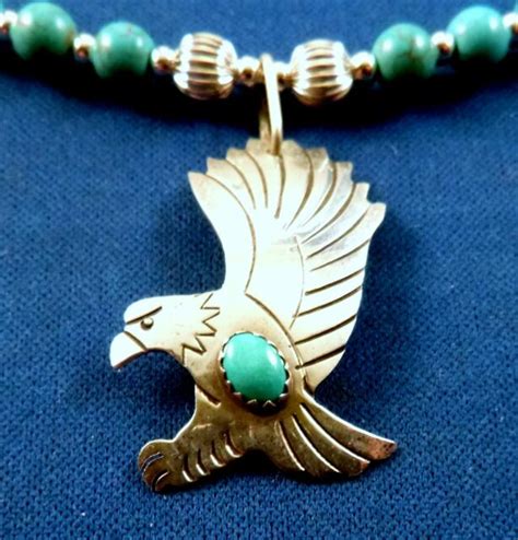 Navajo Sterling Silver Turquoise Eagle Pendant Beaded Amazonite