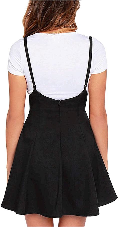 Yoins Womens Suspender Skirts Basic High Waist Versatile A Black