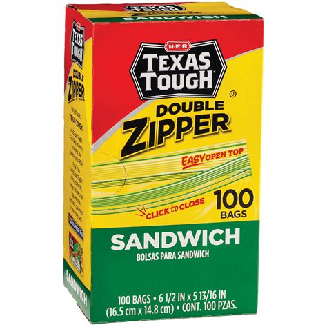 H E B Texas Tough Double Zipper Sandwich Bags Shop Storage Bags At H E B
