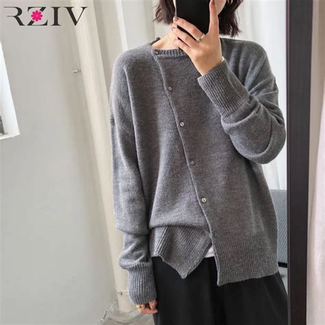 Rziv Fall Women Sweaters Oversized Solid Color Casual Loose Oblique