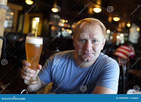 Man Posing With Glass Of Beer Stock Image Image Of Adult Indoor