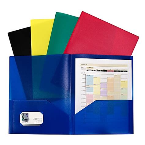 C Line Assorted Two Pocket Poly Portfolios Without Prongs Pack Of 10