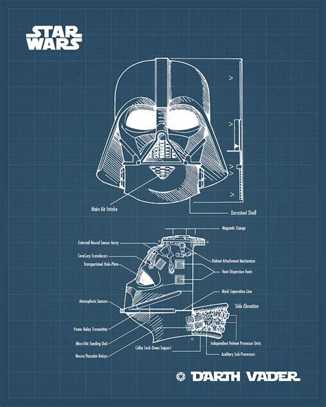 Darth Vader Helmet Blueprint Digital Art By Dennson Creative