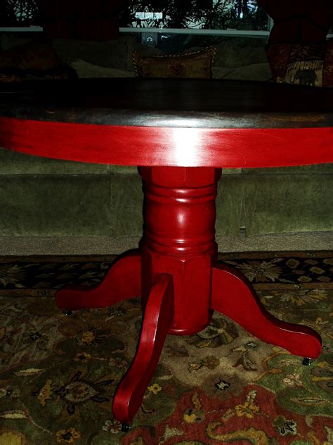Faux Painting Furniture Rustic Burnished Red Pedestal Table