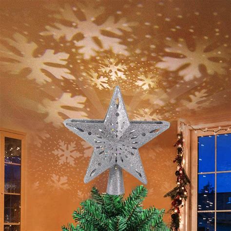 Star Christmas Tree Topper Decorations Glittering Sliver Hollow Tree