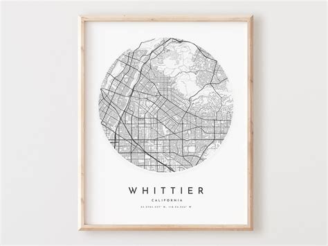 Whittier Map Print Whittier Map Poster City Wall Art Ca Road Etsy