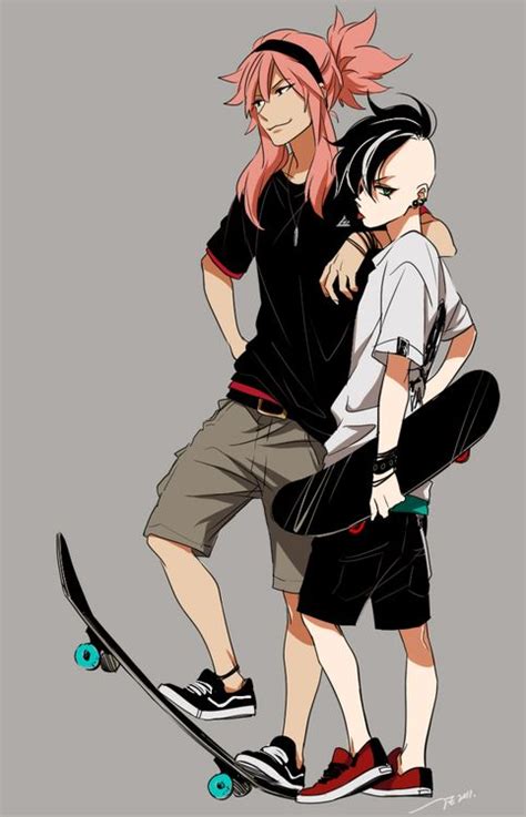 Finish drawing out this anime boys hair, and then start drawing out the muscle shirt like so. Skater boys anime skateboard cool clothes fashion ...