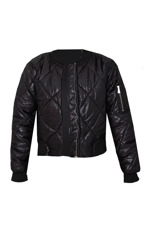Black Diamond Quilted Bomber Jacket Prettylittlething Usa