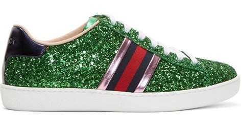 Gucci Green Glitter Ace Sneakers In Pink Lyst