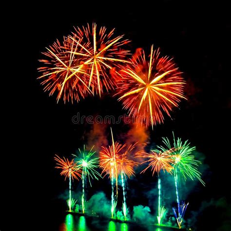 Colored Fireworks Display On Dark Sky Background Stock Image Image