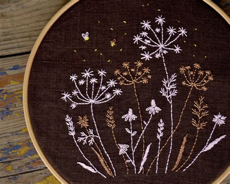 Night Garden Hand Embroidery Pattern Pdf Dandelion Etsy Embroidery