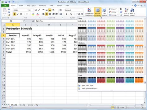 How To Apply A Table Style To An Excel 2010 Table Dummies