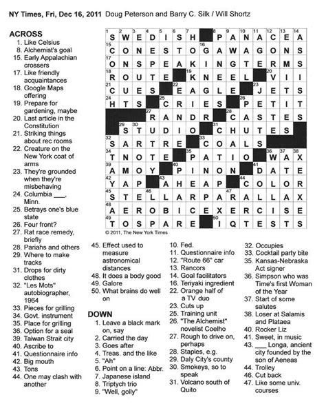 The New York Times Crossword In Gothic 121611 — The Friday Crossword