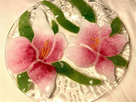 Vintage Sydenstricker Fused Art Glass Plate Floral Pink Green Ebay
