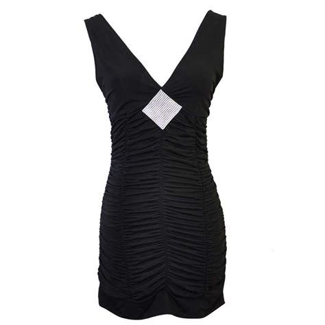 Sexy Women Black Pleats Low V Neck Sleeveless Mini Bodycon Dress N17986