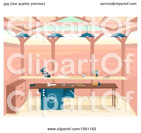 Clipart Of A Woodworking Workshop Interior Royalty Free Vector Illustration By Bnp Design