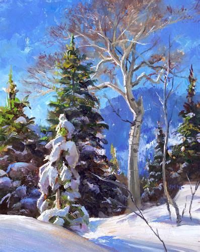 Daily Paintworks Snow Coated Alpine Trees Original Fine Art For