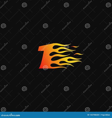 Number 1 Burning Flame Logo Design Template Stock Vector Illustration