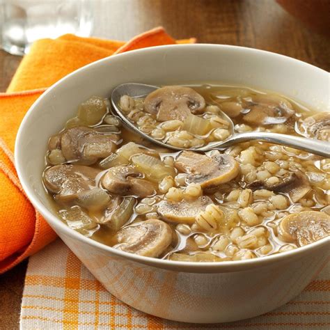 This barley soup is filling, contains very simple ingredients that are common and readily available. Mushroom Onion Barley Soup Recipe | Taste of Home