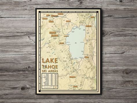 Lake Tahoe Ski Resorts Map Poster Sierra At Tahoe Heavenly Etsy