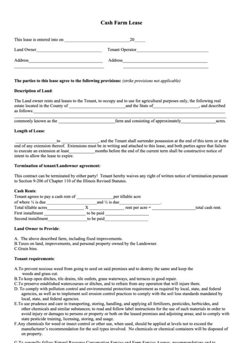 cash farm lease form printable