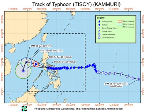 At 3:00 am today, the eye of typhoon ursula {phanfone} was located based on all available data at 335 km west of subic, zambales. Pagasa weather update as of 11 am: 'Tisoy' slightly ...