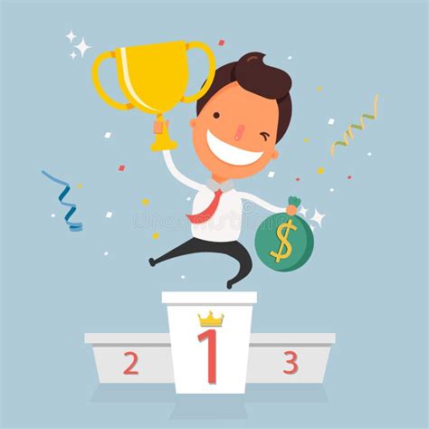 Vector Illustration Of Businessman Proudly Standing On The Winning