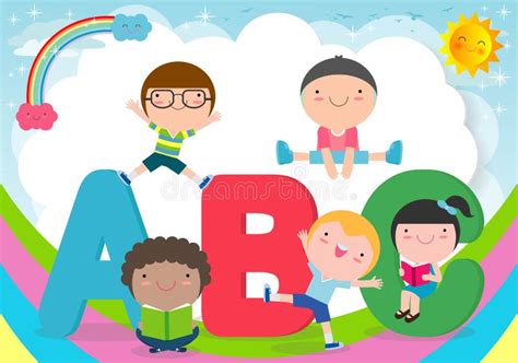 Cartoon Children With Abc Letters School Kids With Abc Children With